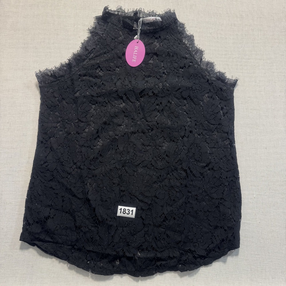 HALIFE Lace Halter Top Womens S M‎ Black New With Tags